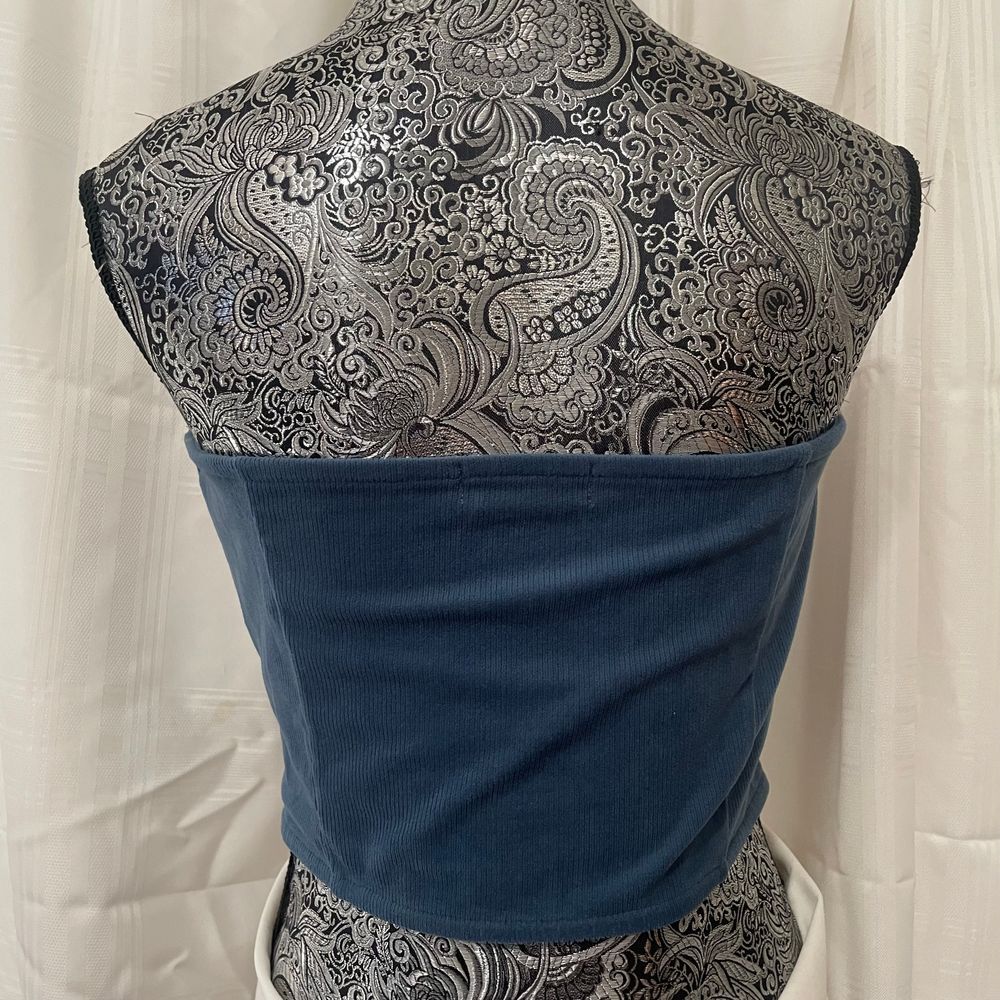 Little lie Vintage Style Blue Corduroy Bustier Crop Top with Hook Front Closure - Picture 3 of 12